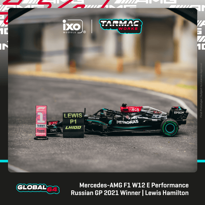 Tarmac Works 1:64 Mercedes-AMG F1 W12 E Performance Russian Grand Prix 2021 Winner 100th Win - Lewis Hamilton T64G-F037-LH3