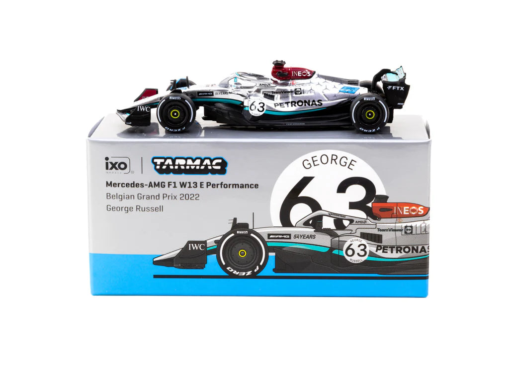 Tarmac Works 1:64 Mercedes-AMG F1 W13 E Performance Belgian Grand Prix 2022 George Russell Silver