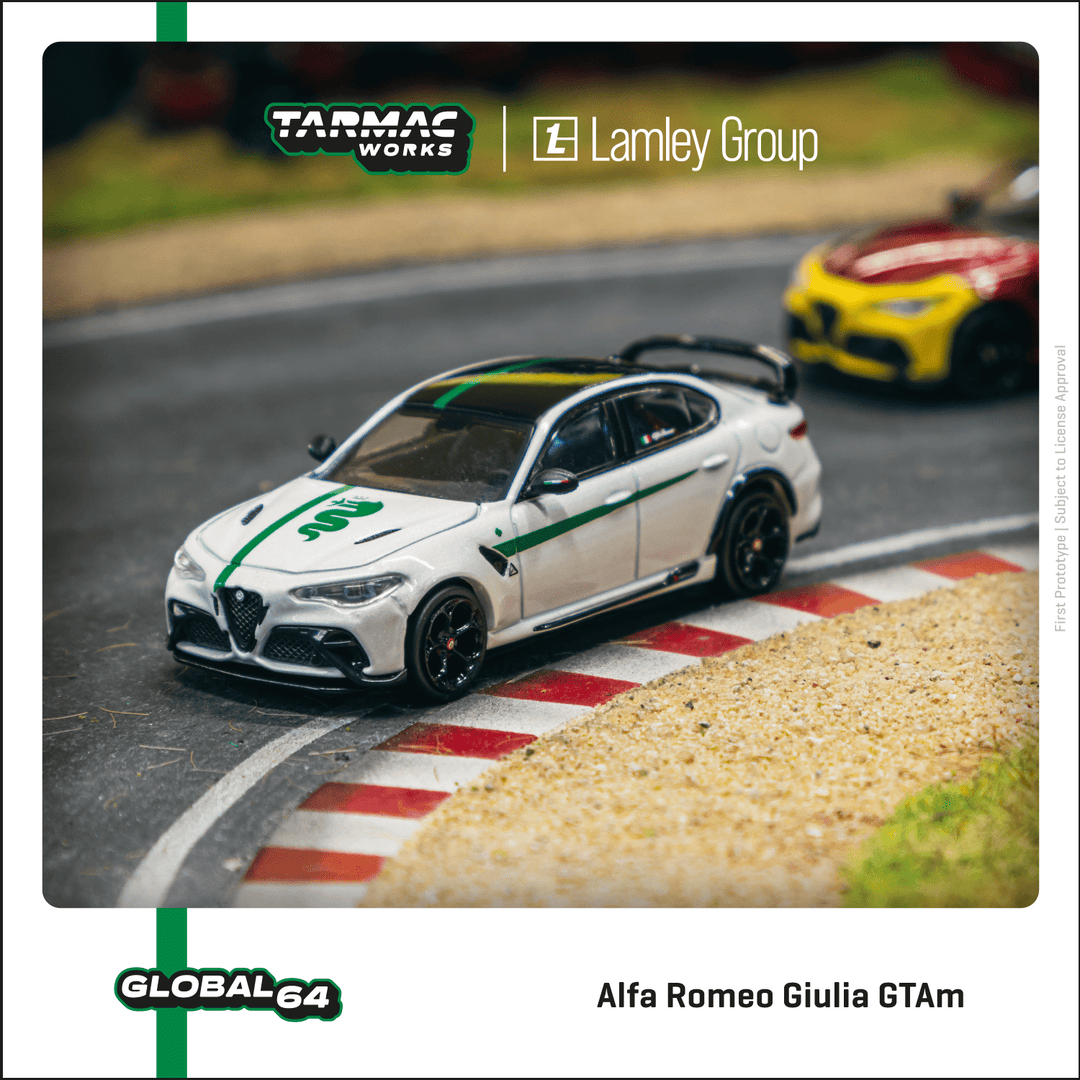 Tarmac Works 1:64 Alfa Romeo Giulia GTAm White / Green Lamley Special Edition T64G-TL031-MWG