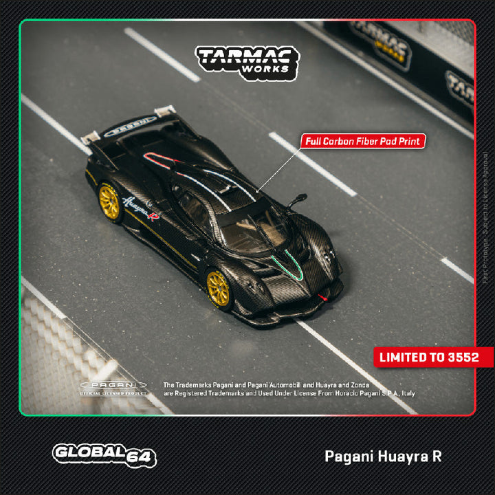 Tarmac Works 1:64 Pagani Huayra R Matte Black Carbon Fiber – Global64 T64G-TL035-MBCF