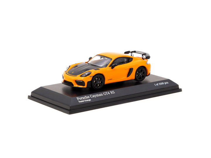 Tarmac Works x  MINICHAMPS 1:64 Porsche Cayman GT4 RS Pastel Orange T64MC-004-OR