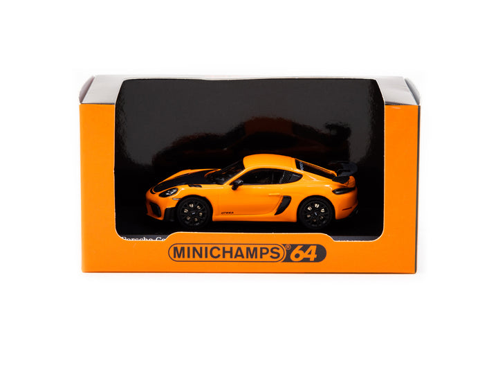 Tarmac Works x  MINICHAMPS 1:64 Porsche Cayman GT4 RS Pastel Orange T64MC-004-OR Box