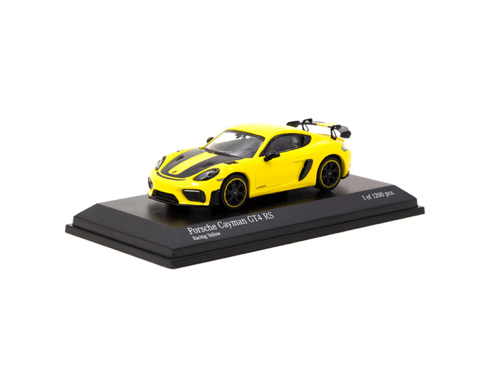 Tarmac Works X MINICHAMPS 1:64 Porsche Cayman GT4 RS Racing Yellow Hobby Expo China 2023 Special Edition T64MC-004-YL