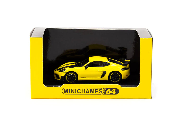 Tarmac Works X MINICHAMPS 1:64 Porsche Cayman GT4 RS Racing Yellow Hobby Expo China 2023 Special Edition T64MC-004-YL Box