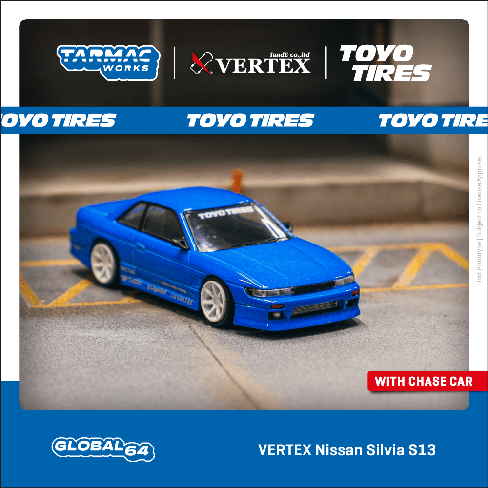 [Preorder] Tarmac Works 1:64 VERTEX Nissan Silvia S13 TOYO TIRES – Blue Metallic – Global64
