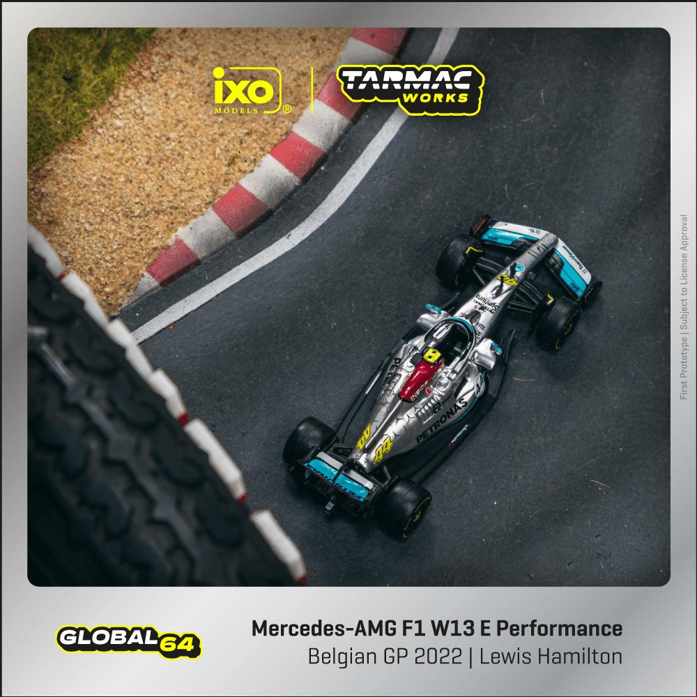 [Preorder] Tarmac Works 1:64 Mercedes-AMG F1 W13 E Performance Belgian Grand Prix 2022 Lewis Hamilton
