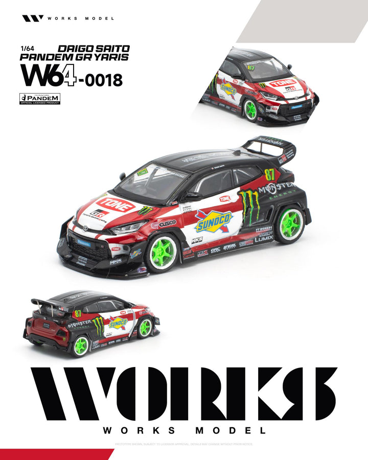 [Preorder] Works Model 1:64 Pandem GR Yaris Daigo Saito W640018