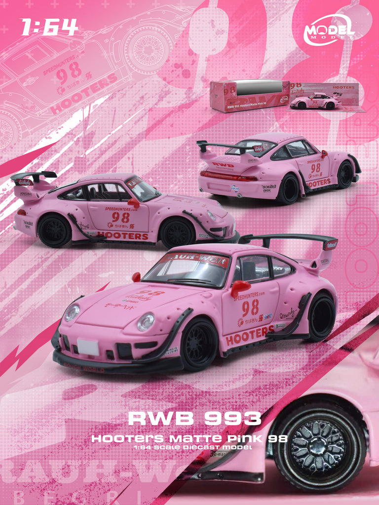 RWB993 ミニカー ピンク Preorder] ModelModel 1:64 Porsche RWB 993 Hooters Matte Pink 98