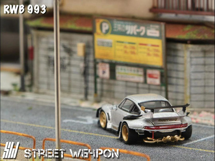 Street Weapon 1:64 Porsche RWB993 GT Wing Silver Rear