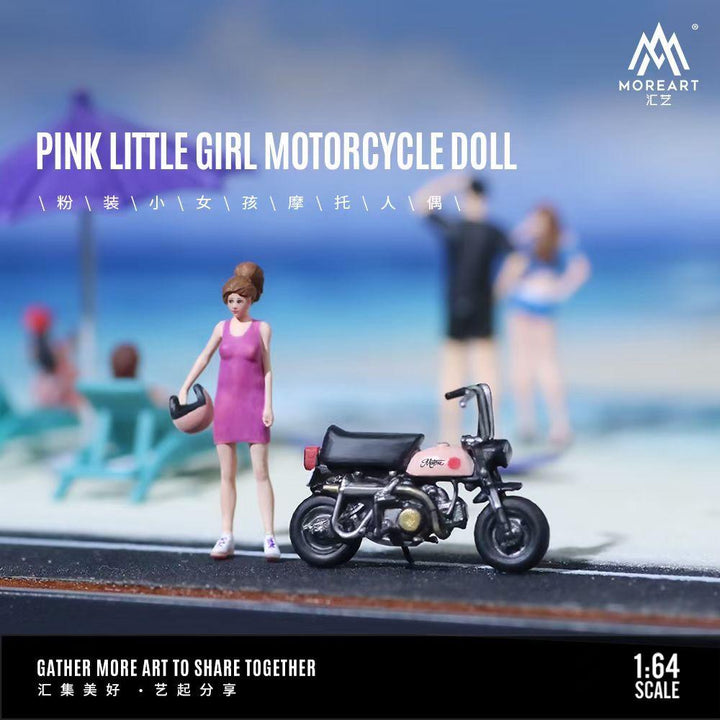 MoreArt 1:64 Pink Little Girl Motorcycle Doll Set