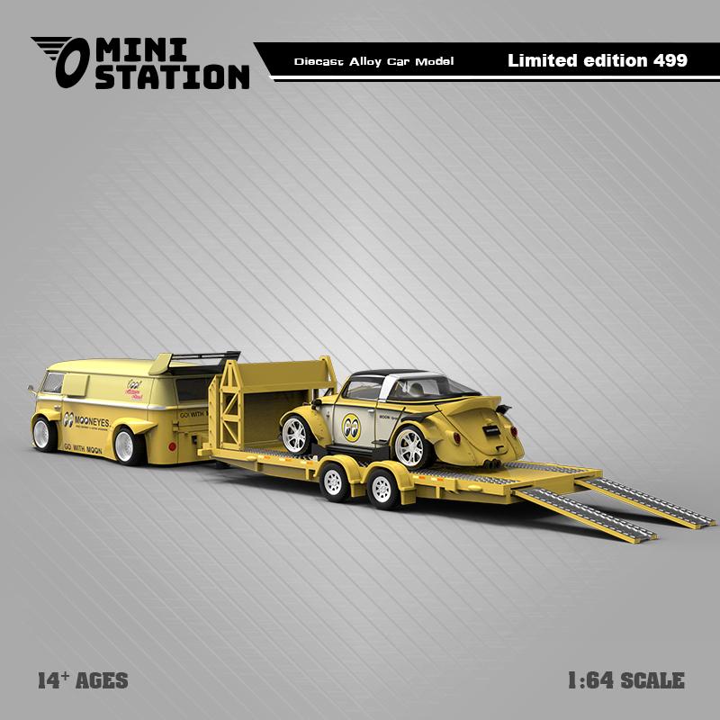 Mini Station 1:64 Volkswagen Mooneyes T1 Van Beetle Targa Trailer Series (7 version)