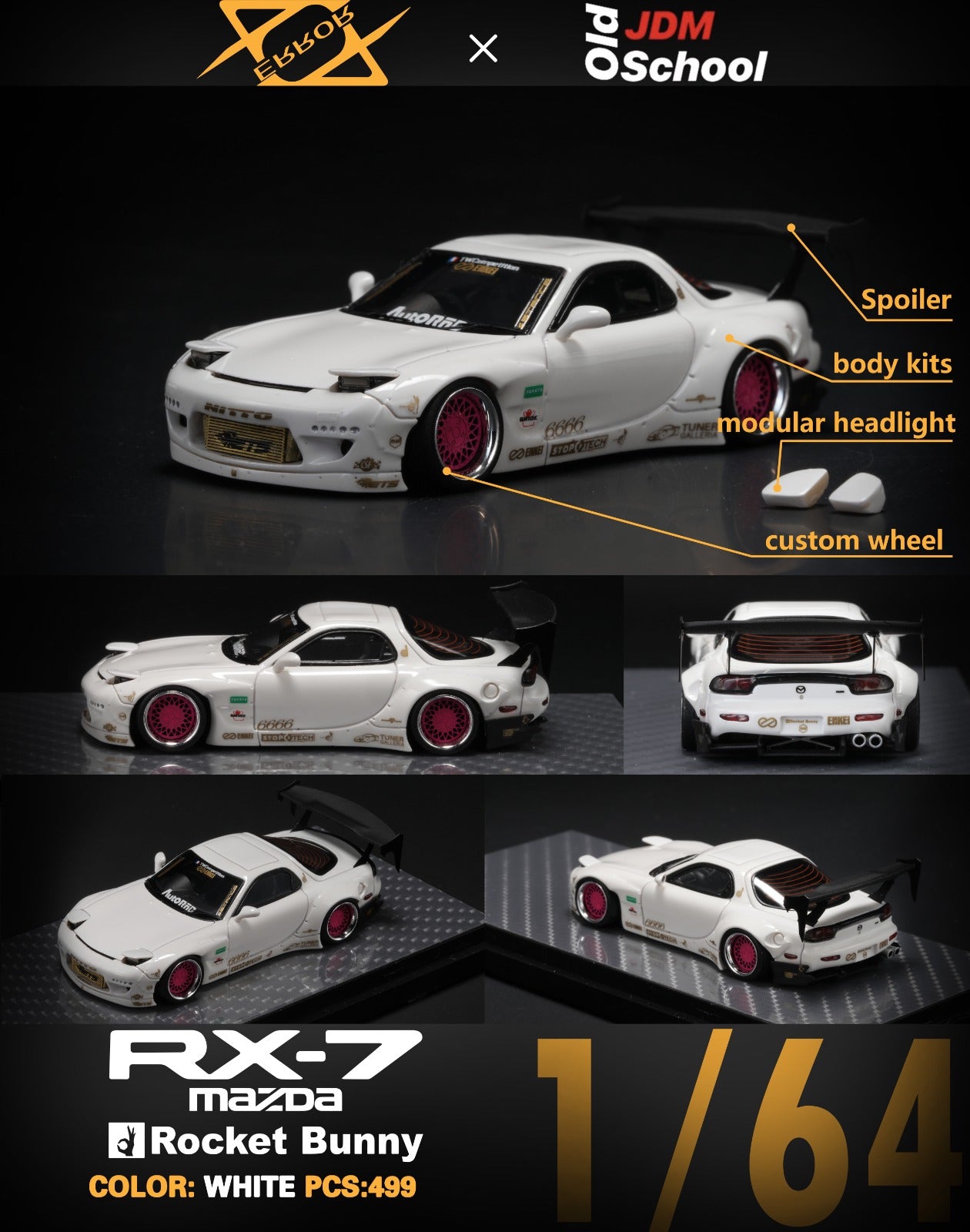 [Preorder] 404 ERROR 1:64 Mazda RX-7 Rocket Bunny White