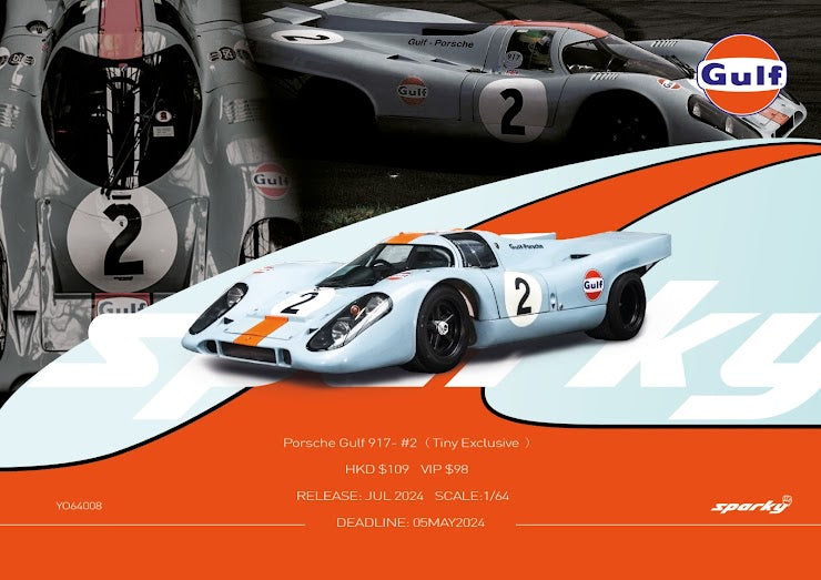 [Preorder] SPARKY X TINY 1:64 Porsche Gulf 917- #2 (Tiny Exclusive)