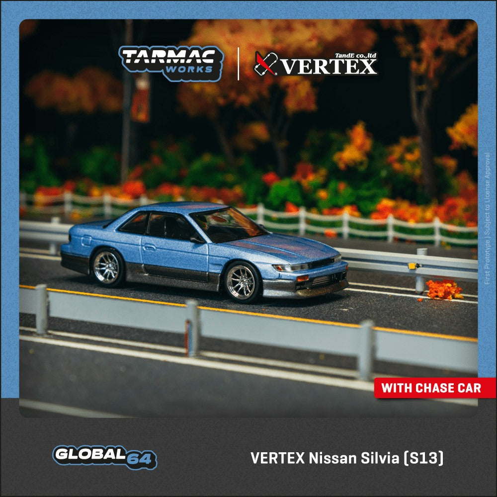 [Preorder] Tarmac Works 1:64 VERTEX Nissan Silvia (S13) Blue / Grey T64G-025-PU