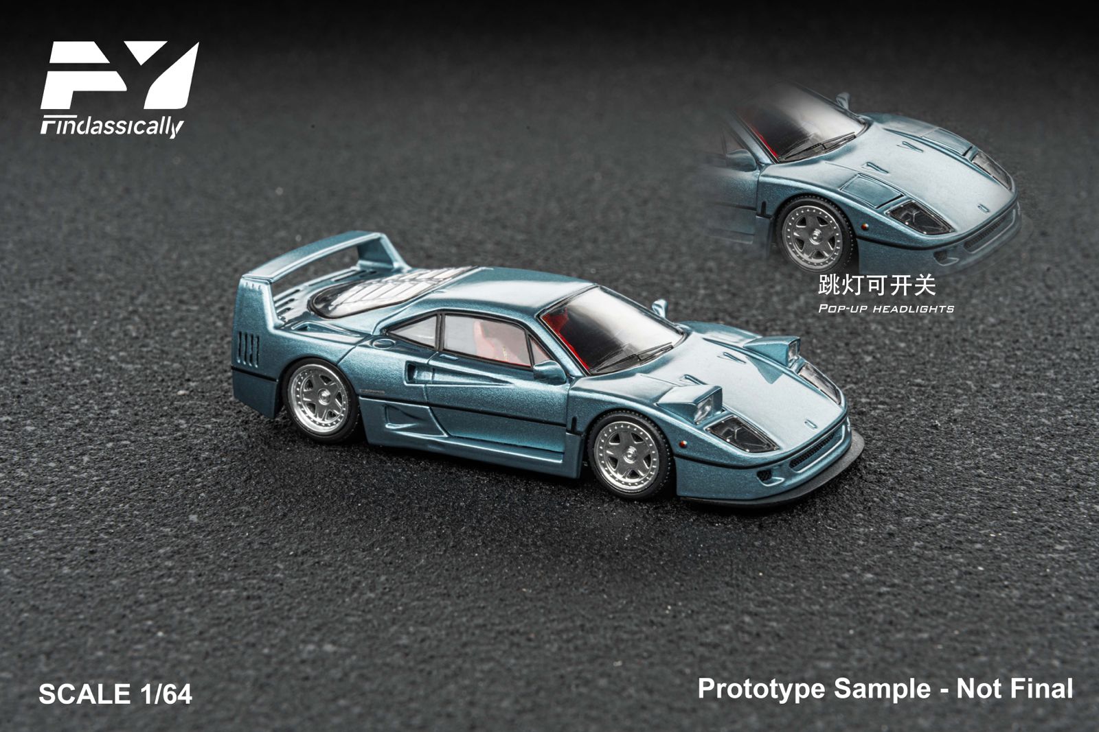 Finclassically 1:64 Ferrari F40 Ice Blue – Horizon Diecast