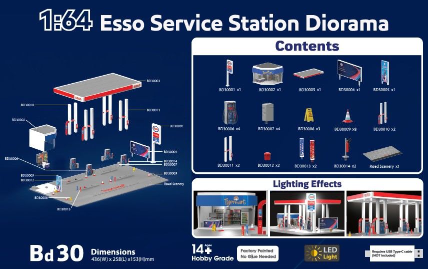 [Preorder] Tiny City 1:64 - Esso Service Station Diorama Bd30 ATS64047