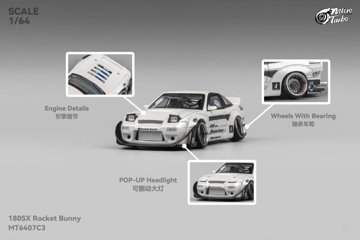 [Preorder] Microturbo 1:64 Custom 180SX Rocket Bunny - Metalic White MT6407C3