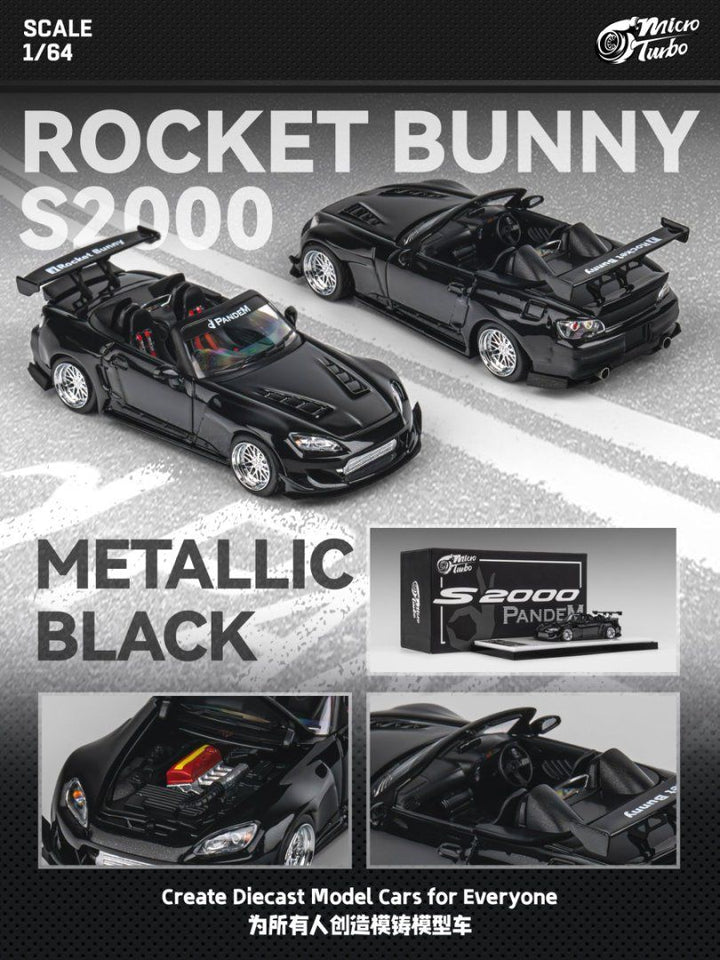 [Preorder] Microturbo 1:64 Honda S2000 Pandem Rocket Bunny Metallic Black