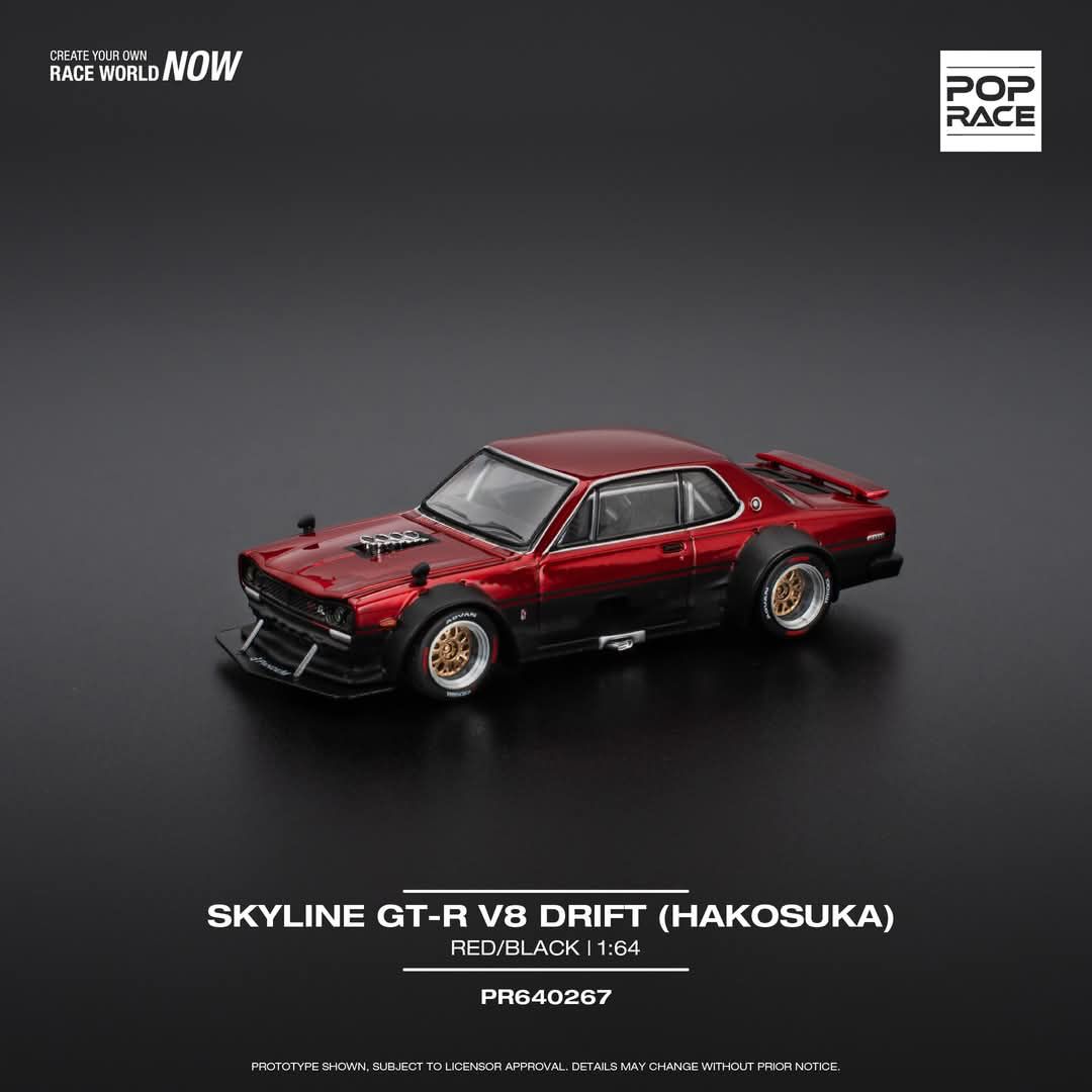 [Preorder] POPRACE 1:64 NISSAN SKYLINE GT-R V8 DRIFT (HAKOSUKA) - RED/BLACK PR640267