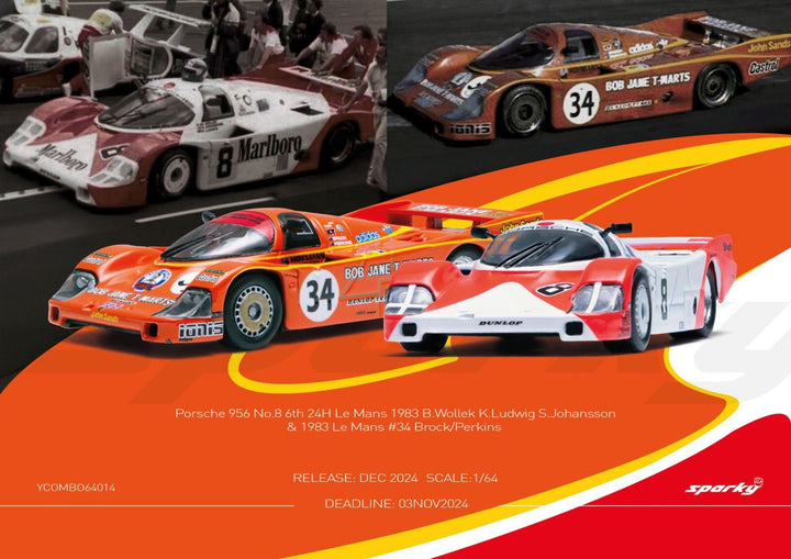 [Preorder] Sparky X Tiny 1:64 Porsche 956 No.8 6th 24H Le Mans 1983 B.Wollek K.Ludwig S.Johansson & 1983 Le Mans #34 Brock/Perkins