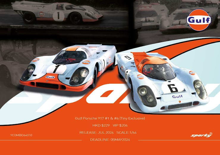 SPARKY X TINY 1:64 Porsche Gulf 917- #1 & #6 (Tiny Exclusive