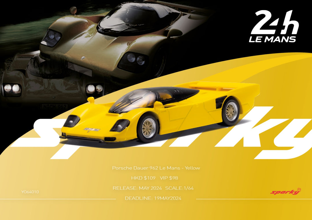 [Preorder] Sparky X Tiny 1:64  Porsche Dauer 962 Le Mans - Yellow