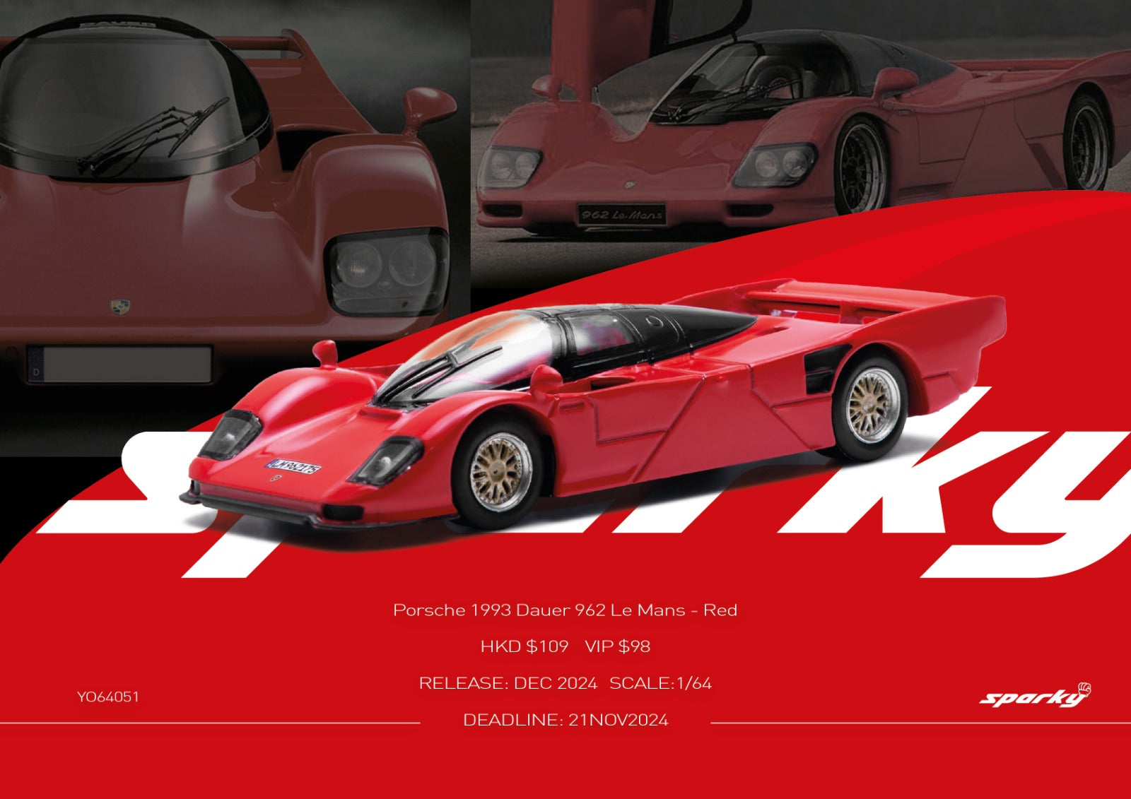 Sparky x Tiny 1:64 Porsche 1993 Dauer 962 - Red (Tiny Exclusive