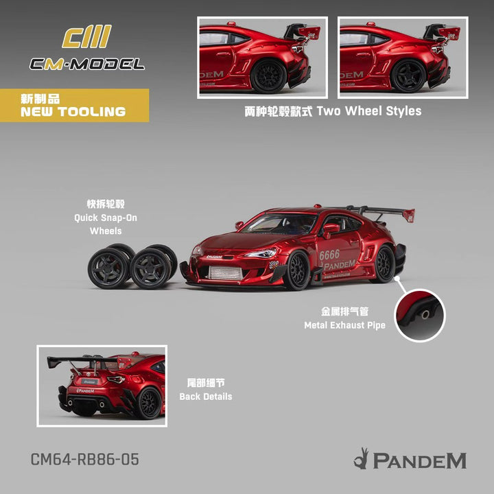 [Preorder] CM Model 1:64 Toyota GT86 Pandem Widebody V3.5 Metallic red CM64-RB86-05
