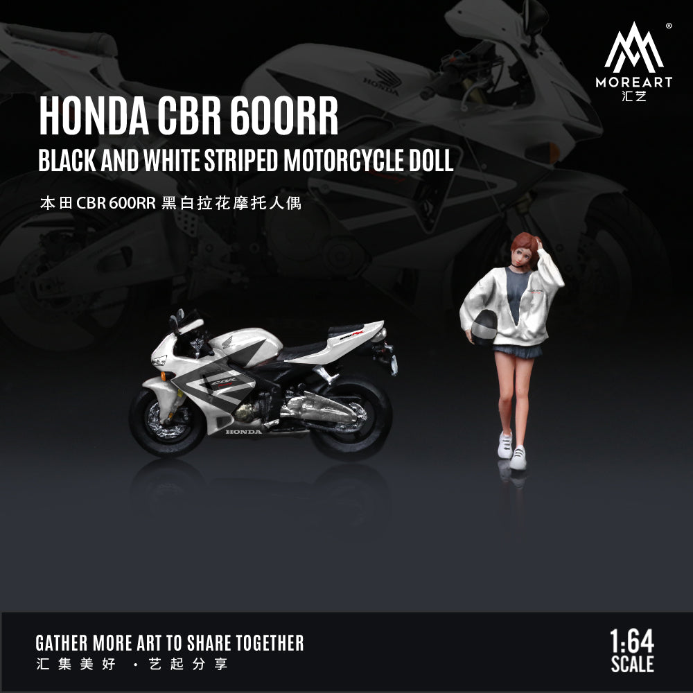 [Preorder] MoreArt 1:64 HONDA CBR 6OORR BLACK AND WHITE STRIPED MOTORCYCLE DOLL