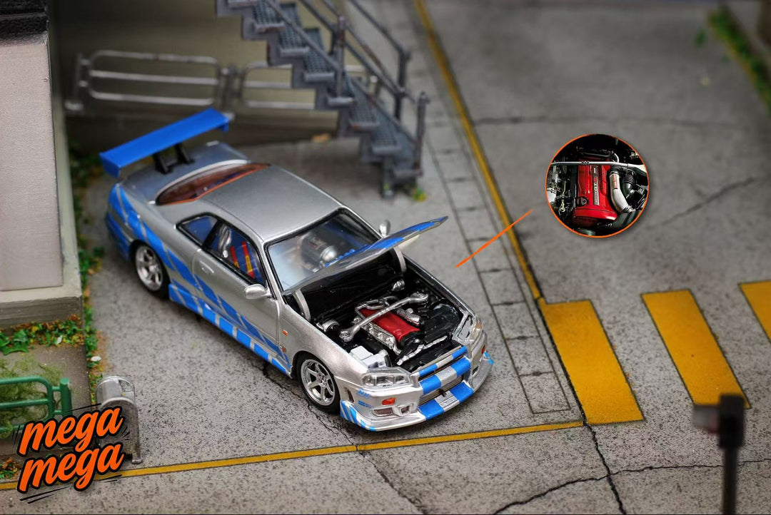 [Preorder] Mega Mega 1:64 Nissan Skyline GT-R R34 Silver Blue Livery