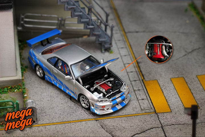 [Preorder] Mega Mega 1:64 Nissan Skyline GT-R R34 Silver Blue Livery