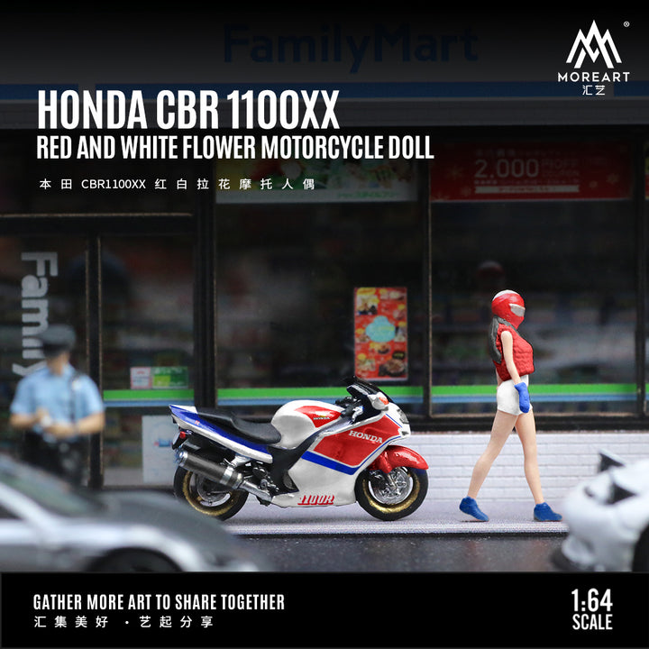 MoreArt 1:64 HONDA CBR 1100XX RED AND WHITE FLOWER MOTORCYCLE DOLL MO222088