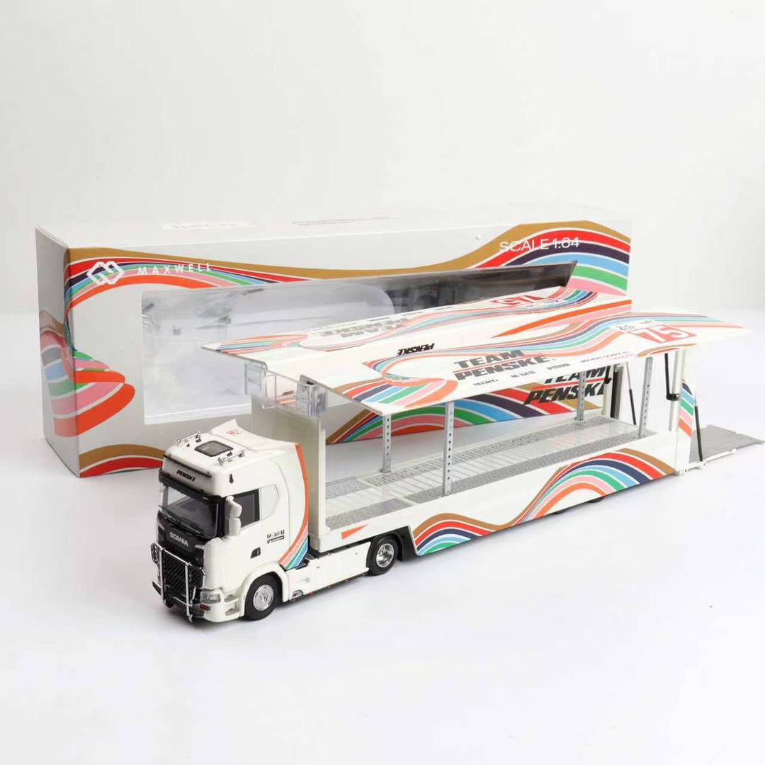 [Preorder] Kengfai &amp; MAXWELL 1:64 Scania S730 V8 Double-Deck Enclosed Wing-Body Transporter (2 Versions)