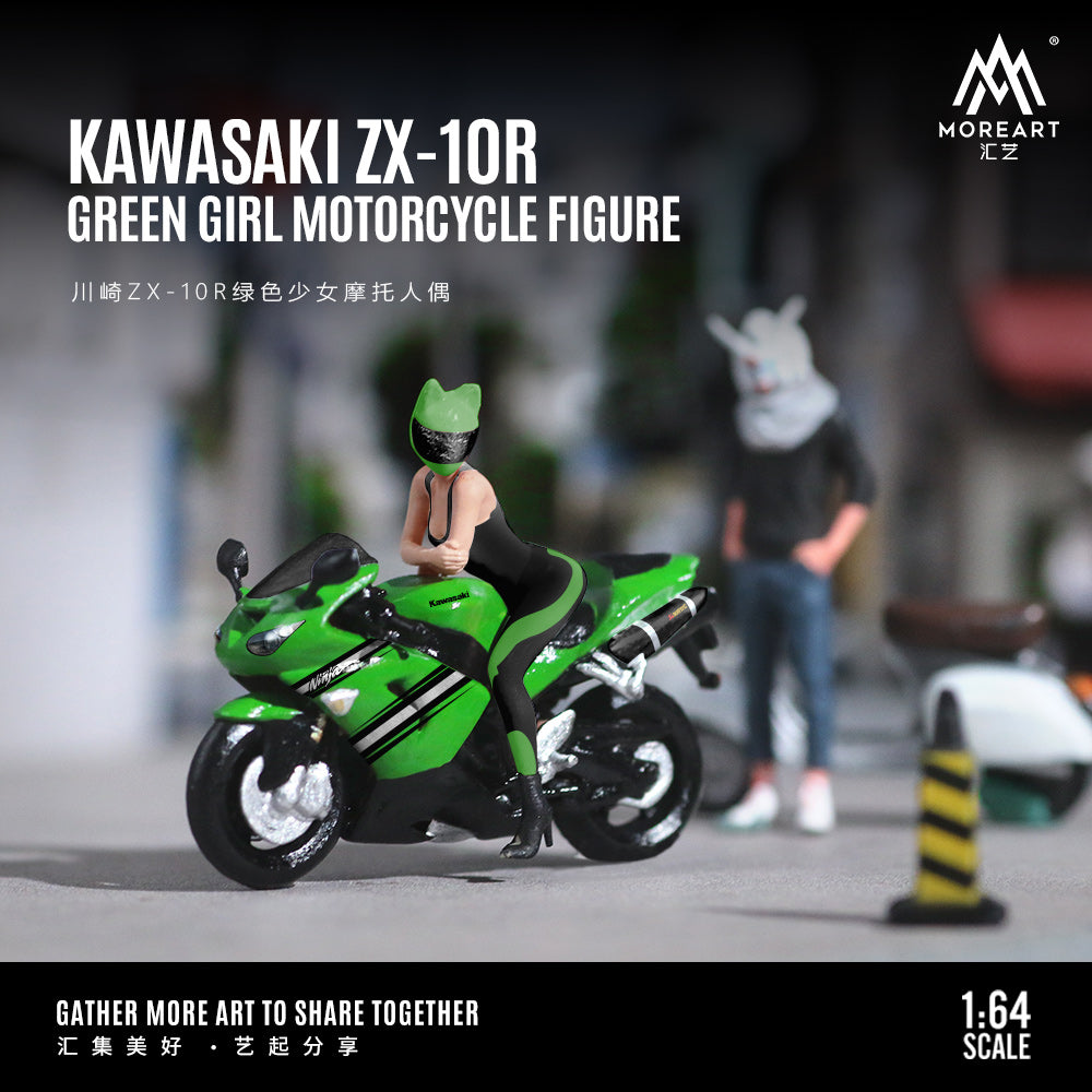 MoreArt 1:64 KAWASAKI ZX-10R Green Girl Motorcycle Doll MO222098