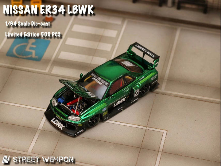 [Preorder] Street Weapon 1:64 NISSAN LBWK ER34 Special Edition - Chrome Green