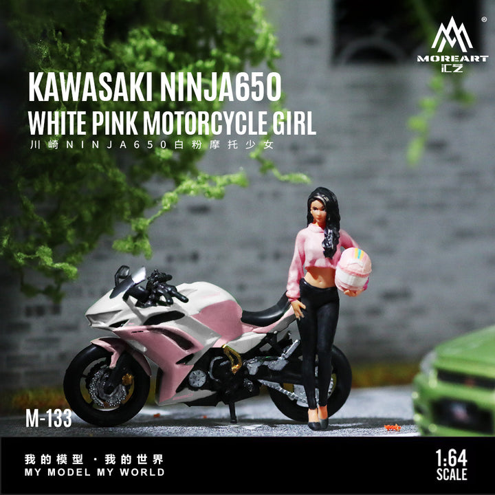 [Preorder] MoreArt 1:64 NINJA650 KAWASAKI WHITE PINK MOTORCYCLE GIRL MO222133