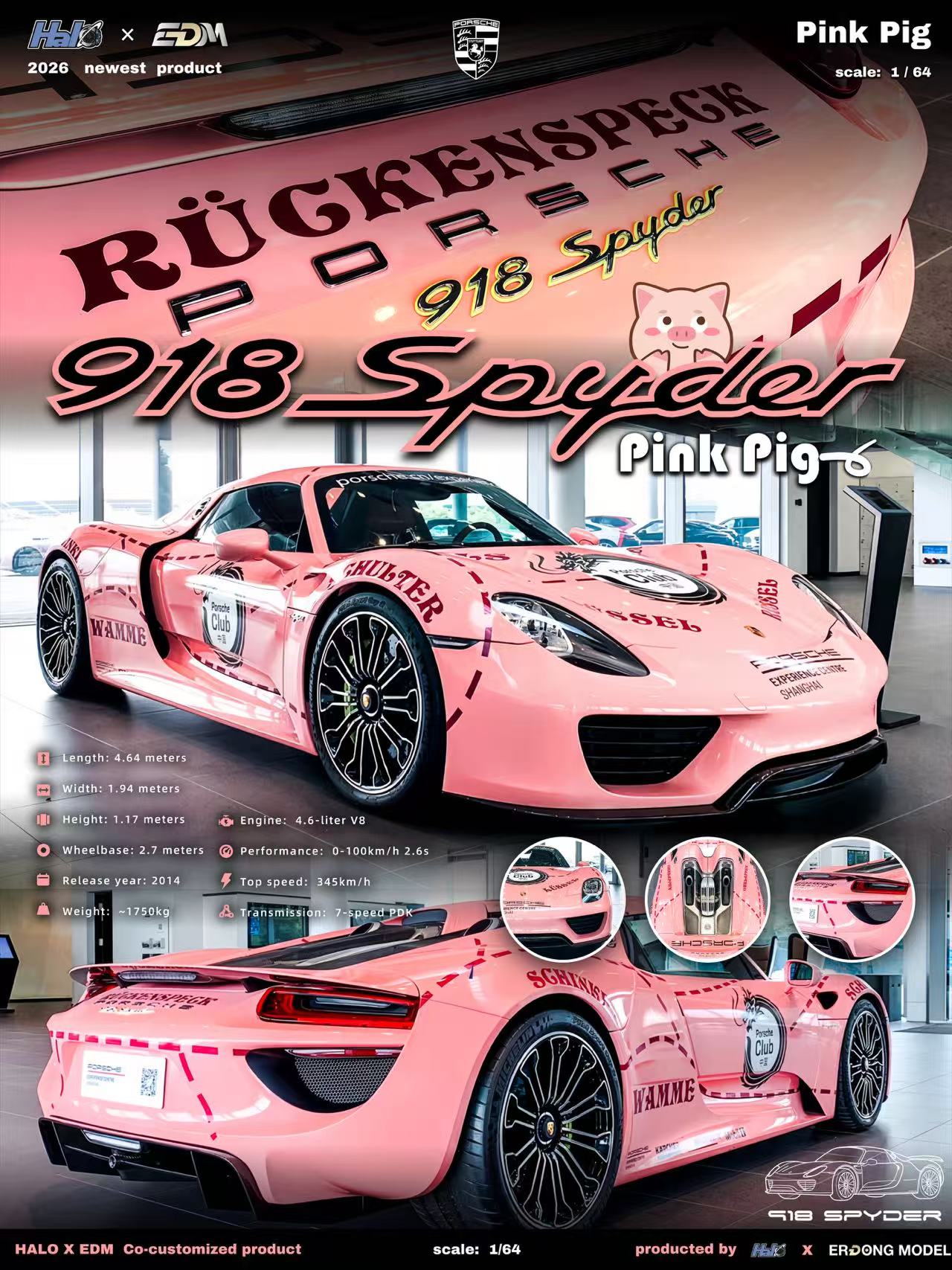 Preorder] Halo X EDM 1:64 918 Spyder Pink Pig – Horizon Diecast