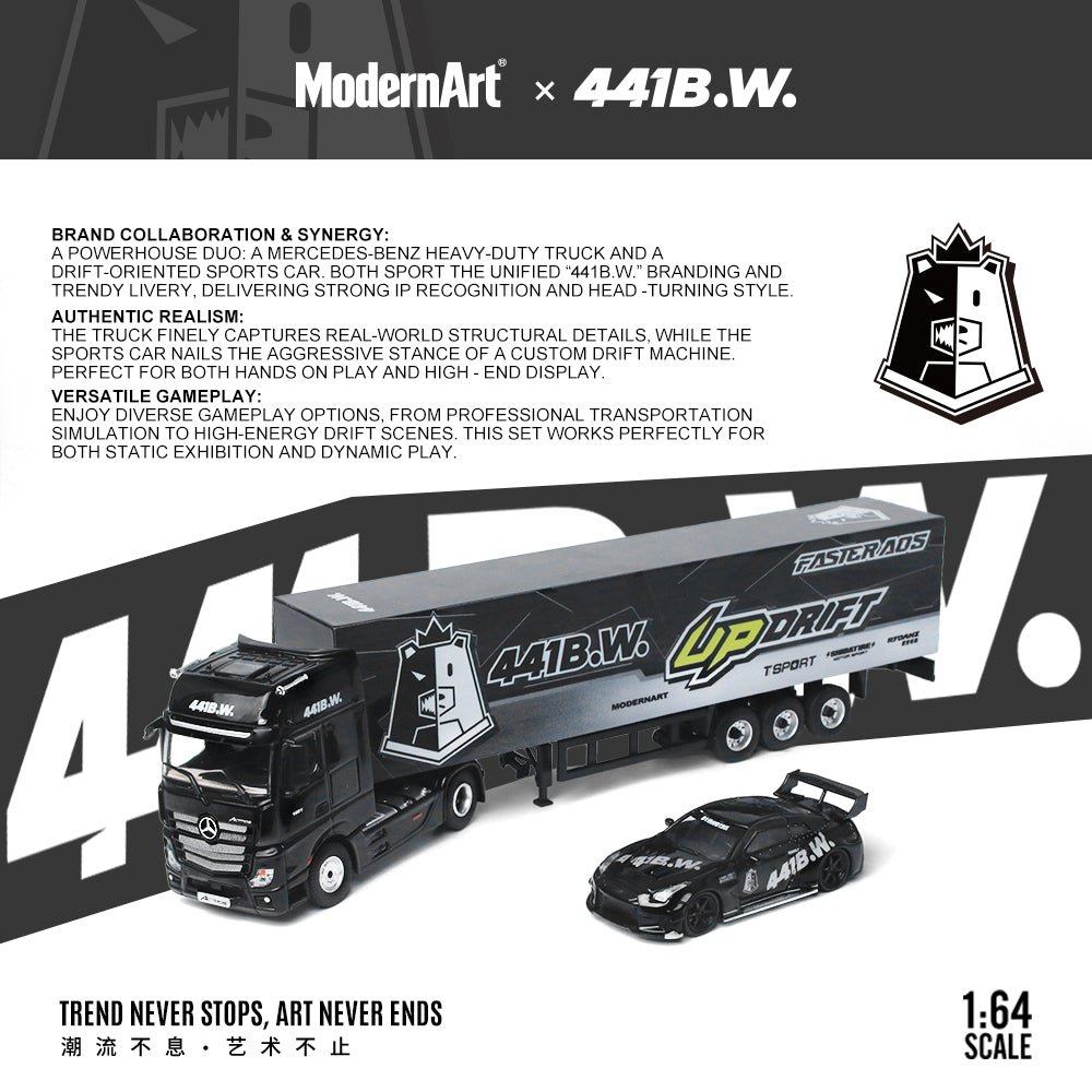 [Preorder] ModernArt 1:64 Nissan GTR35 &amp; Mercedes Actros Truck set (2 Versions) MD641530/MD641531