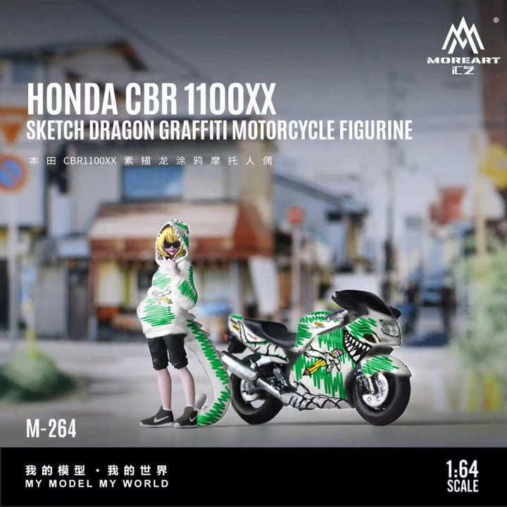 [Preorder] MoreArt 1:64 HONDA CBR 110OXX SKETCH DRAGON GRAFFITI MOTORCYCLE FIGURINE MO222264