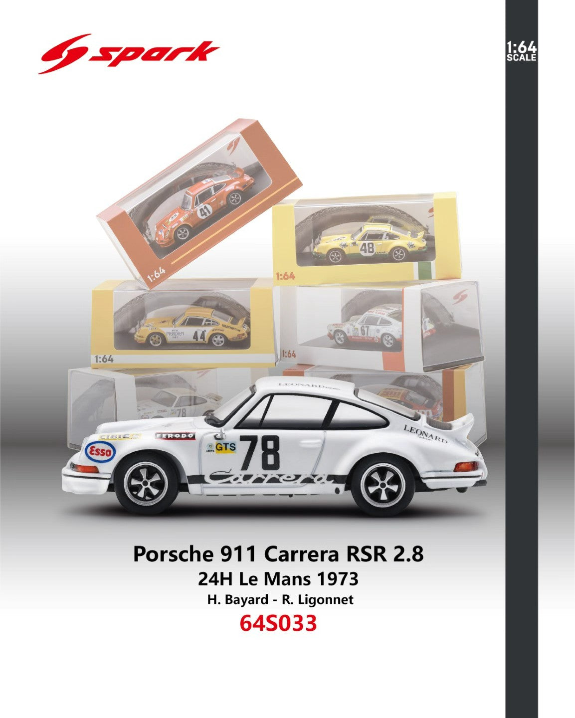Preorder] Spark 1:64 Porsche 911 Carrera RSR (7 Colours) 64S020