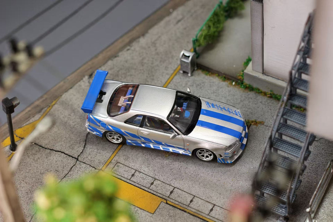 [Preorder] Mega Mega 1:64 Nissan Skyline GT-R R34 Silver Blue Livery