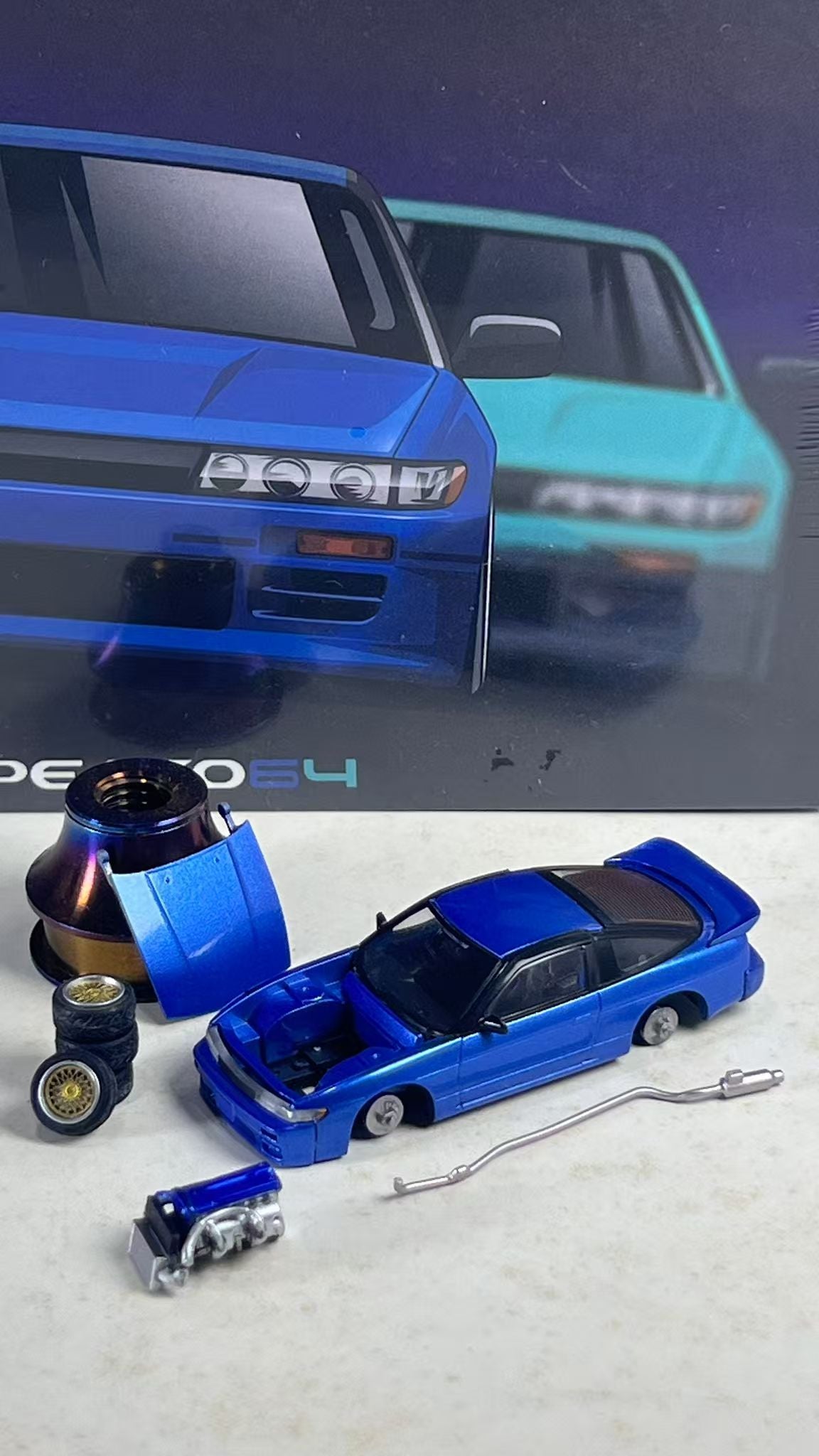 Peako 1:64 Nissan Sileighty RPS13 S13 with Opening Hood Blue