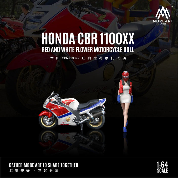 MoreArt 1:64 HONDA CBR 1100XX RED AND WHITE FLOWER MOTORCYCLE DOLL MO222088