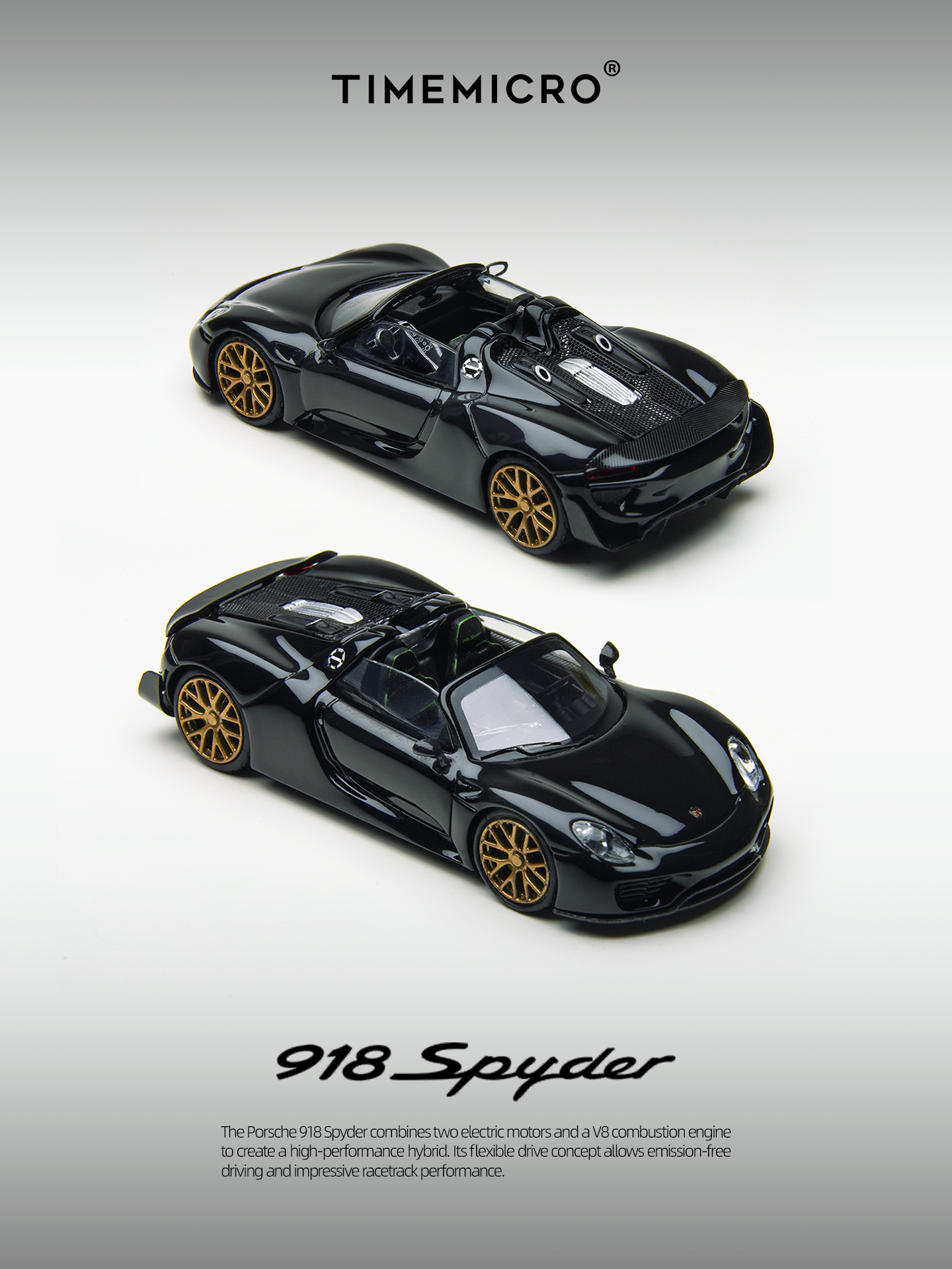 Porsche 918 Spyder Noire - Miniature Time Micro 1:64 - Neuf