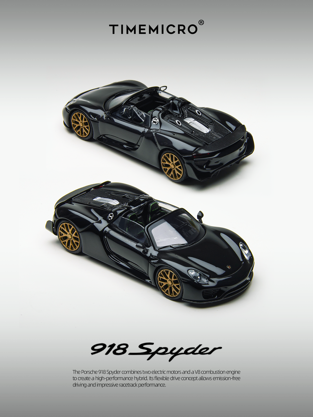 Time Micro 1:64 Porsche 918 Spyder Black Gold TM643528 – Horizon Time Micro 1:64 Porsche 918 Spyder Black Gold TM643528 – Horizon