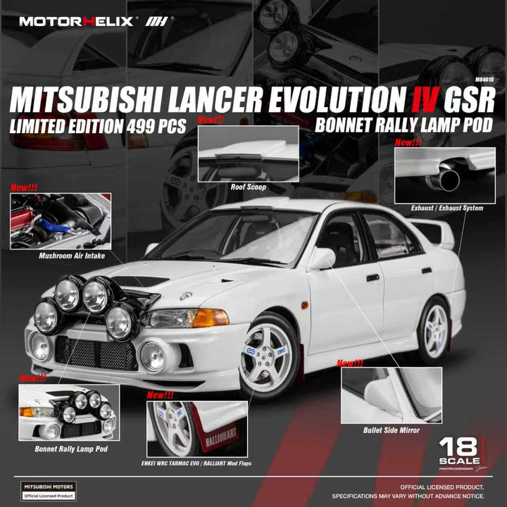 [Preorder] MOTORHELIX 1:18 Mitsubishi Lancer Evolution VI GSR Bonnet Rally Lamp Pod M84010