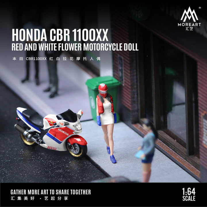 MoreArt 1:64 HONDA CBR 1100XX RED AND WHITE FLOWER MOTORCYCLE DOLL MO222088