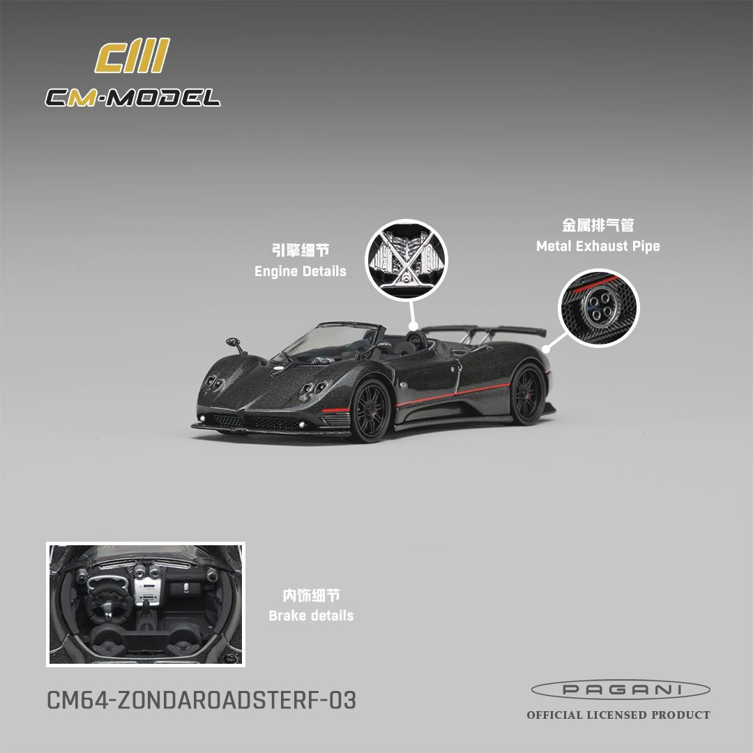 [Preorder] CM Model 1:64 Pagani ZondaF Roadster Montecarlo Gray CM64‑ZONDAROADSTE‑RF‑03