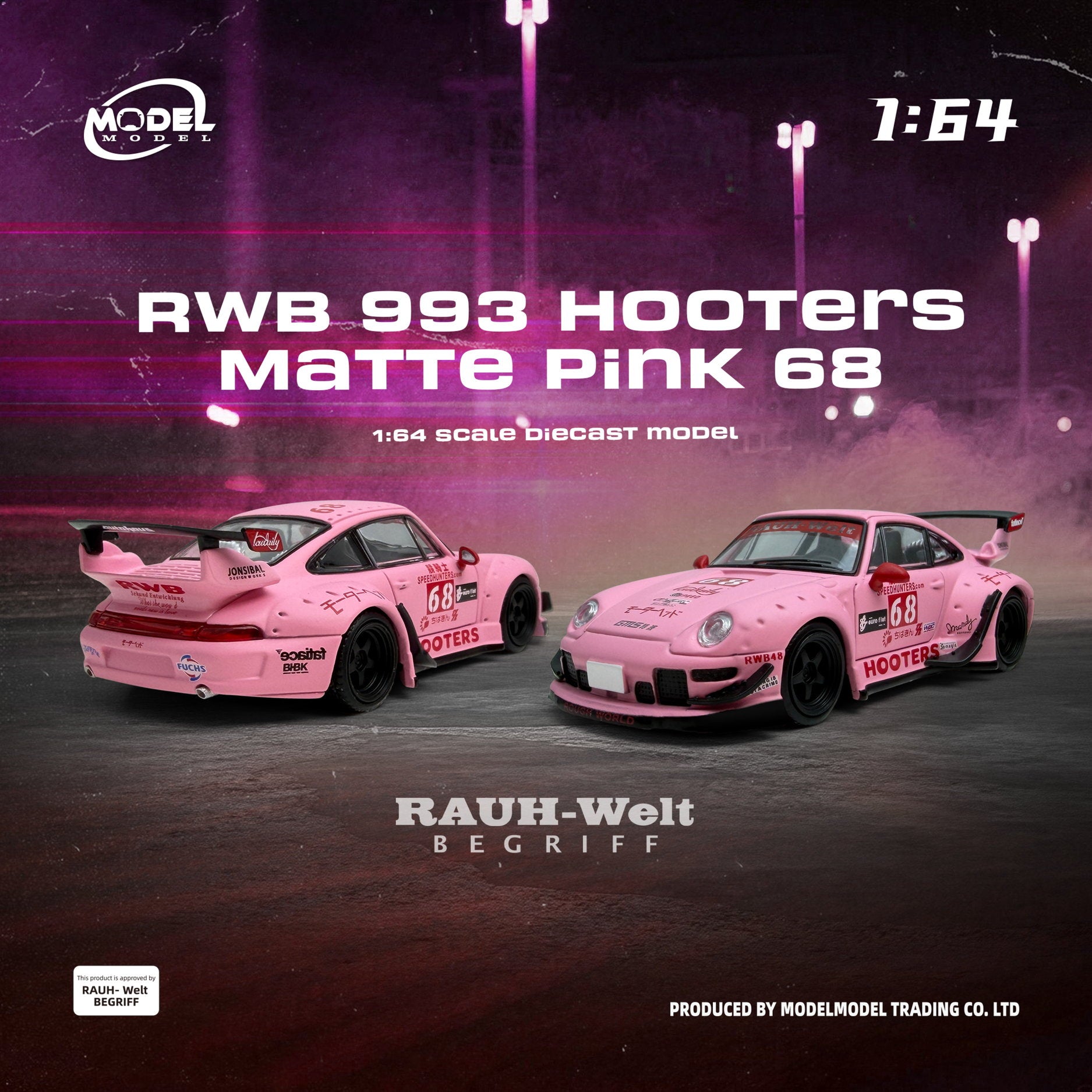 Model model 1:64 Porsche RWB 993 Hooters Matte Pink #68 – Horizon