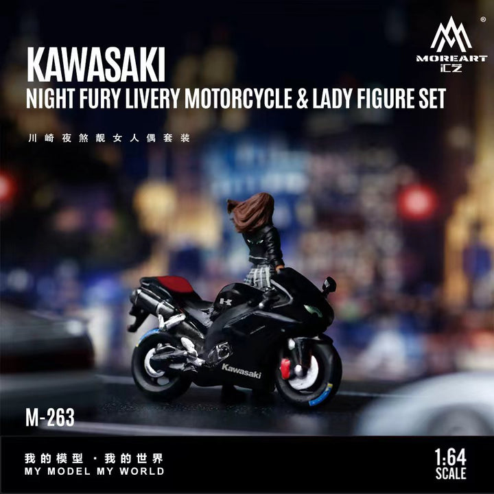 [Preorder] MoreArt 1:64 Kawasaki Night Fury Livery Motorcycle &amp; Lady Figure Set MO222263